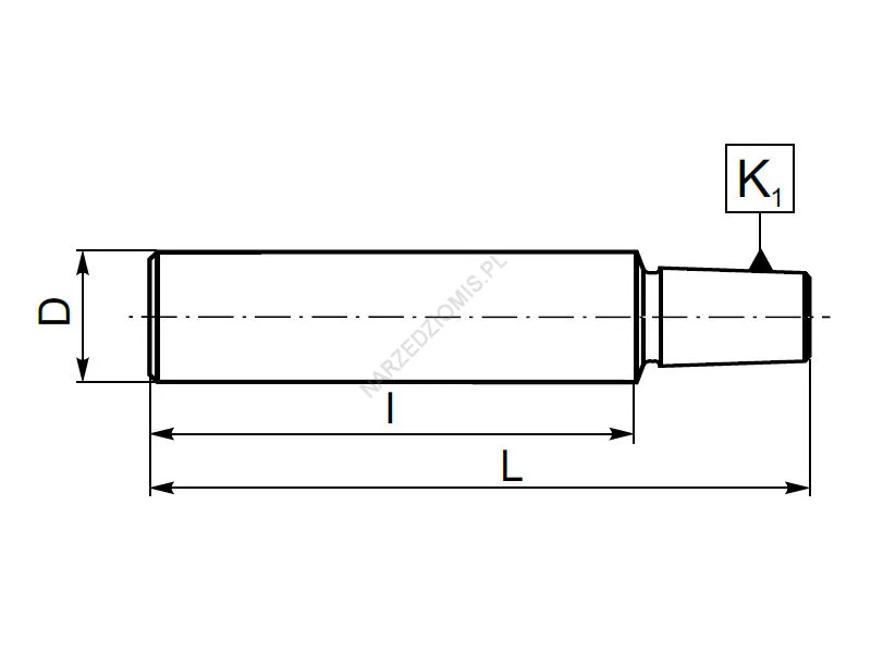 Rysunek techniczny: Trzpień z chw. walcowym DIN 1835 do uchwytów wiertarskich: T.5348 10x48mm B12 - KOLNO